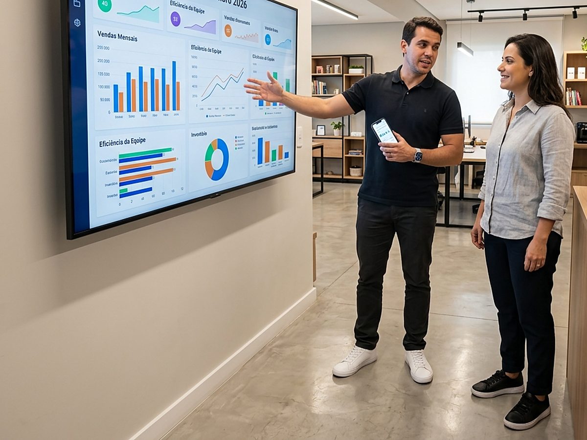 Consultor e gestor diante de um quadro de indicadores